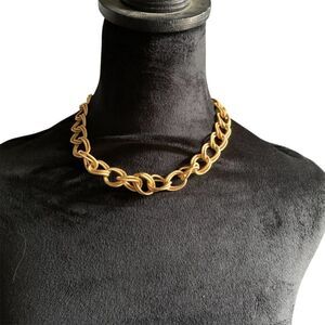 Vintage 80s Anne Klein double chain rope Chunky Gold-tone necklace choker 16”